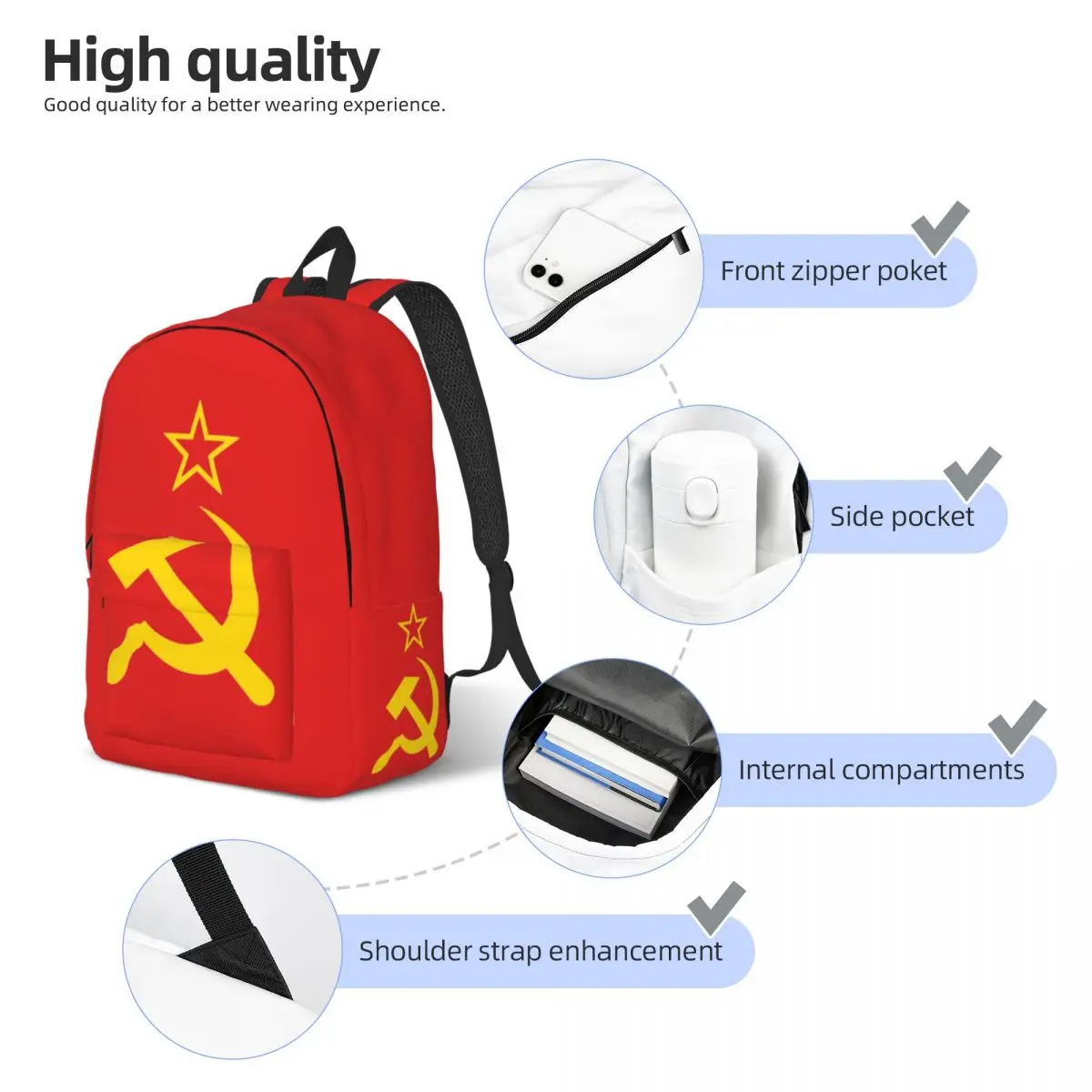 Mochila de lona con bandera rusa soviética para hombre y mujer, morral de viaje con diseño de martillo y hoz URSS, CCCP, ideal para estudiantes, ordenador portátil y regalo