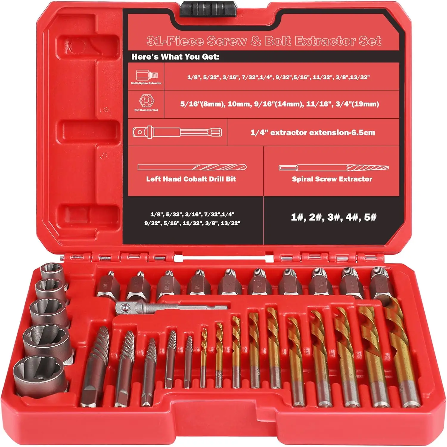 

Набор из 35 экстракторов для винтов, левосторонние сверла для удаления сломанных и поврежденных винтов и гаек, с кейсом для хранения