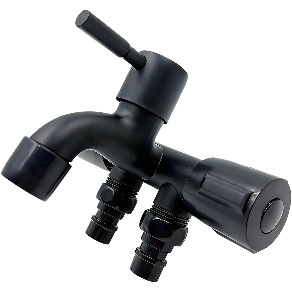 

Black Zinc Alloy 3 Way Faucet Splitter for Washing Machine Laundry Use Wall Mounted One Inlet Three Outlets Configuration