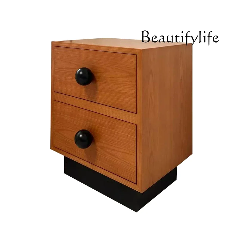 

Solid wood small apartment bedside table household medieval bedroom very narrow storage simple designer