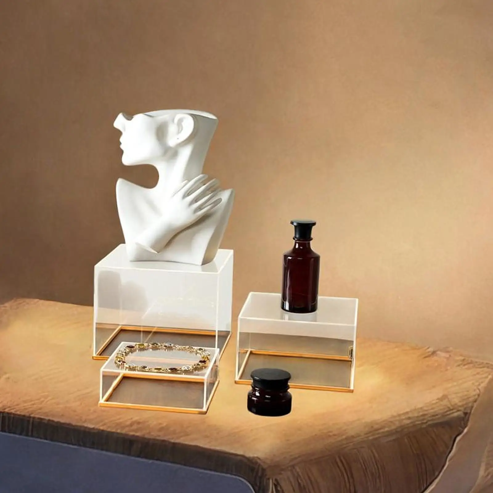 3x Acrylic Display Case Lighted Riser Shelf Retail Storage Boxes Cube for Miniature Figurines Bags Plants Collectibles Toys