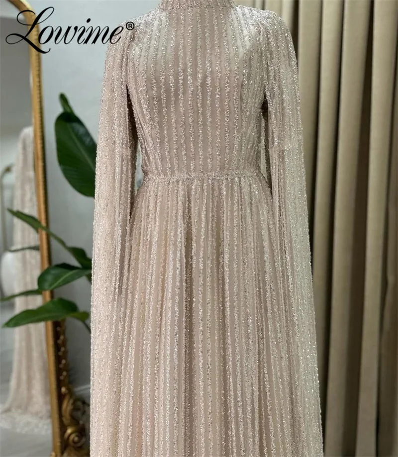 Champagne Arabic Dubai Evening Dress Bespoke Occasion Dresses 2024 Robe De Soiree Cape Sleeves A Line Party Gowns Abendkleider