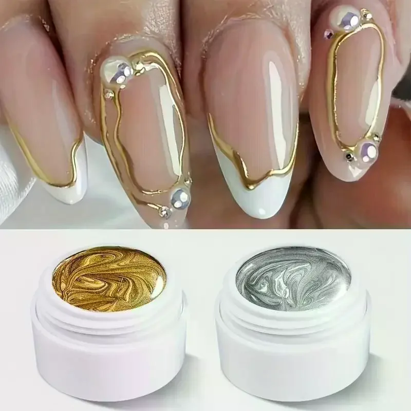 2 Stuks Metallic Geschilderd Gel Nagellak 3D Professionele Elastische Geschilderd Lijm Vernis Lak Tekening Lijm Nail Art Decoratie