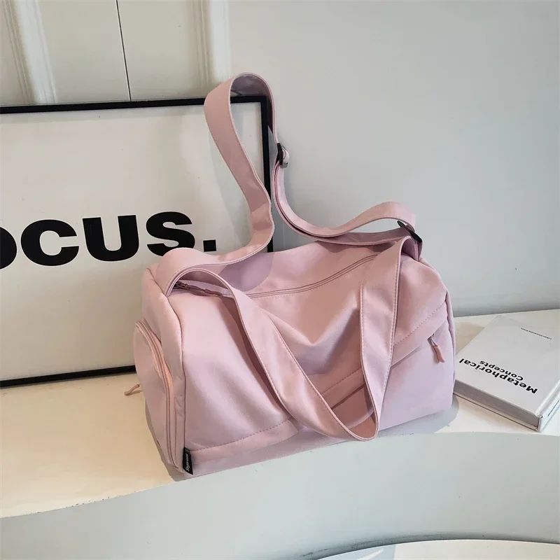 Denim Rits 2024 Nieuw Product Massief Macaron Kleuren Serie Grote Capaciteit Casual Schoudertas Zachte En Veelzijdige Reis Duffels