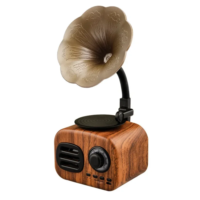 

Creative gifts, retro phonograph, wood grain bluetooth speaker, gift desktop ornament bluetooth speaker, birthday gift