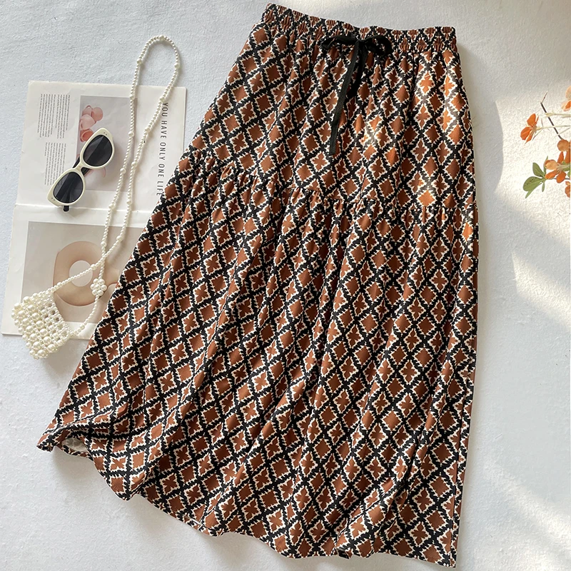 Midi Skirt Floral - Rok Corduroy Elastis Pinggang Tinggi Motif