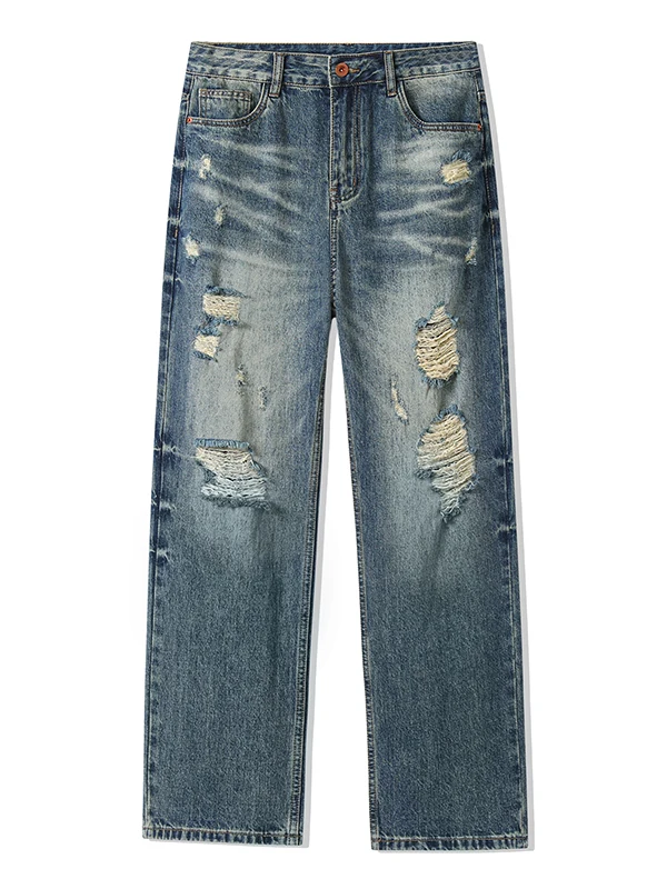 

Retro American Street High End Men's Jeans Casual Loose Straight Leg Long Pants Spring Autumn Trendy Brand Wear Resistant