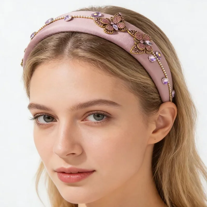 

Полностью инкрустированная стразами повязка для волос в форме бабочки, женская широкая повязка в стиле барокко, аксессуары для волос для фестивалей и вечеринок, инструменты для укладки волос