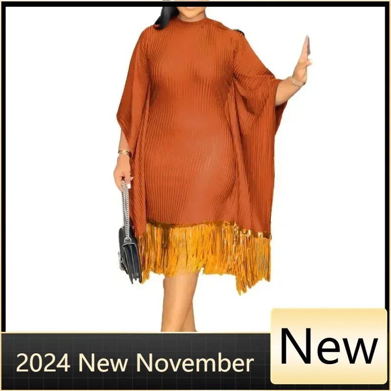 

Dashiki African Dresses for Women Elegant African 3/4 Sleeve Polyester Tassel Bodycon Midi Dress Outfits African Clothes Women
