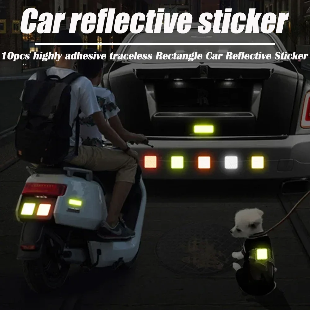 Traceless Rectangle Car Reflective Sticker Universal Night Safety Driving Warning Reflector Decal Stickers Auto Accessories
