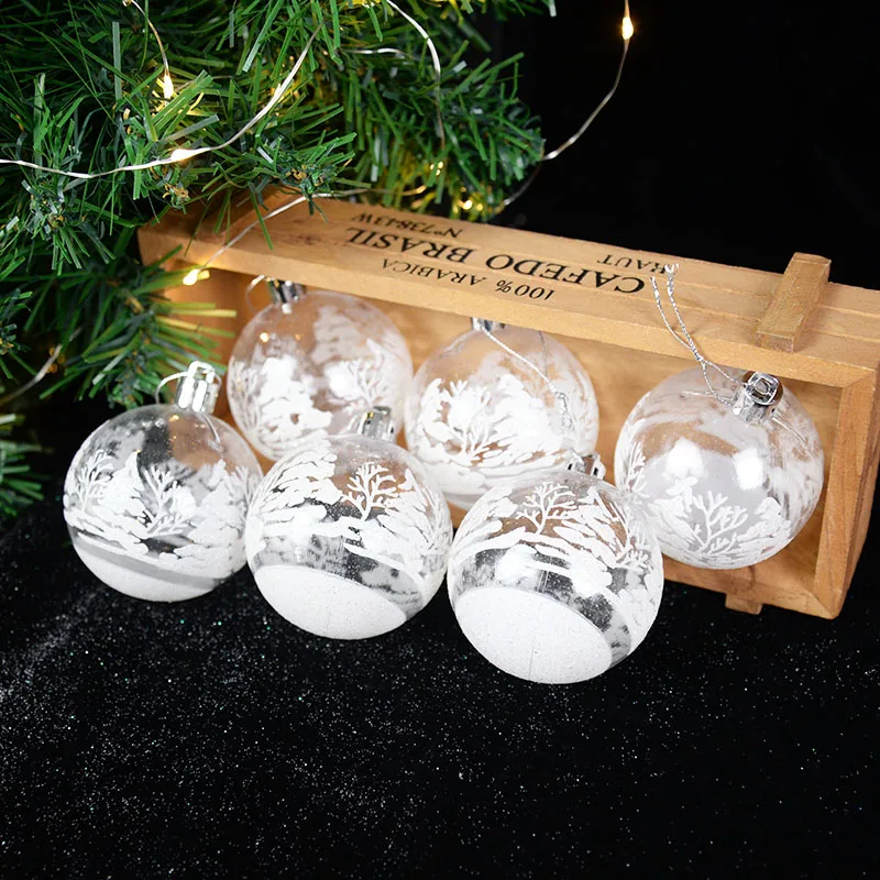 6Pcs/set 6cm Christmas Tree Balls White Snow Transparent Ball Pendant Xmas Hanging Ornaments For Home Decor Baubles Navidad 2022