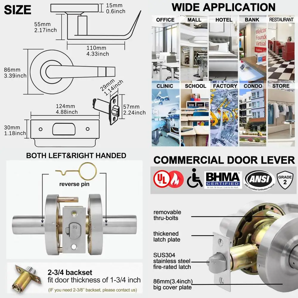 

Усиленный дверной замок класса 2, без HD-защиты, огнестойкость UL 3 часа, соответствует ADA, сатинированный хром, 26D, вылет 2-3/4 дюйма