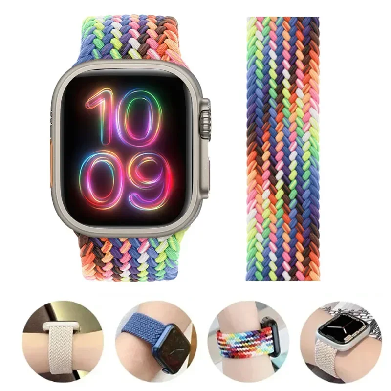 Braided Solo Strap For Apple Watch Band 45mm 49mm 44mm 42mm 41mm 40mm Nylon Correa Bracelet iWatch series 9 7 SE 6 8 5 Ultra 4 3