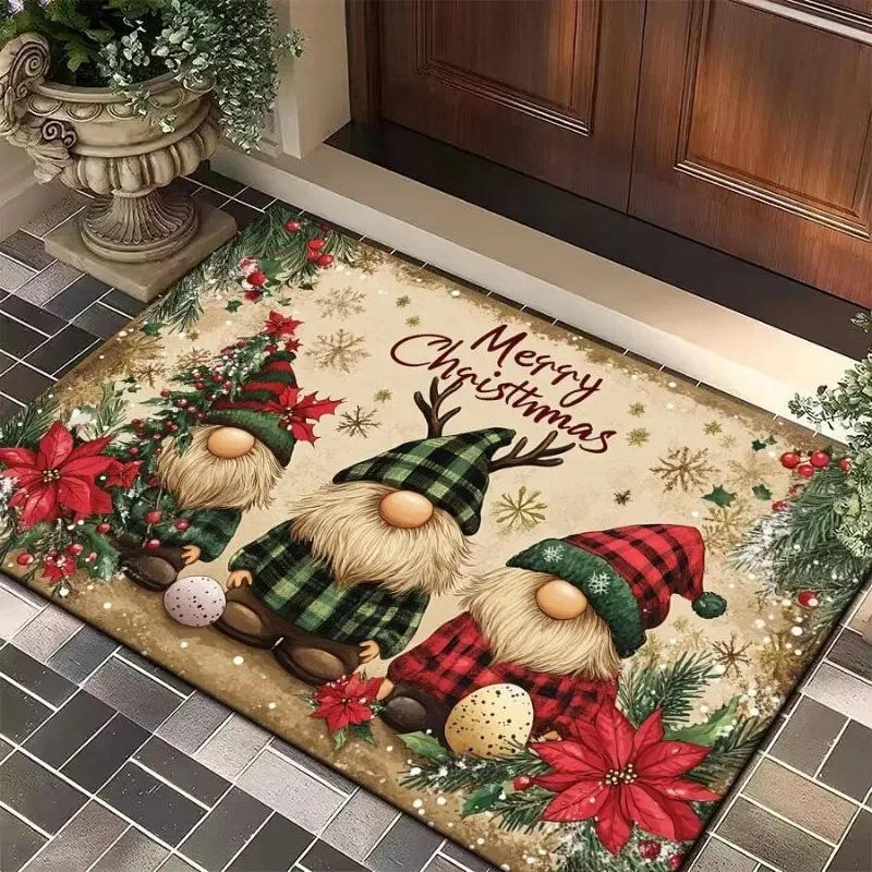 Merry Christmas Door Mat Printed Decoration Flannel Carpet Mat Door Mat Absorbent Foot Small Foot Machine Washable Decor