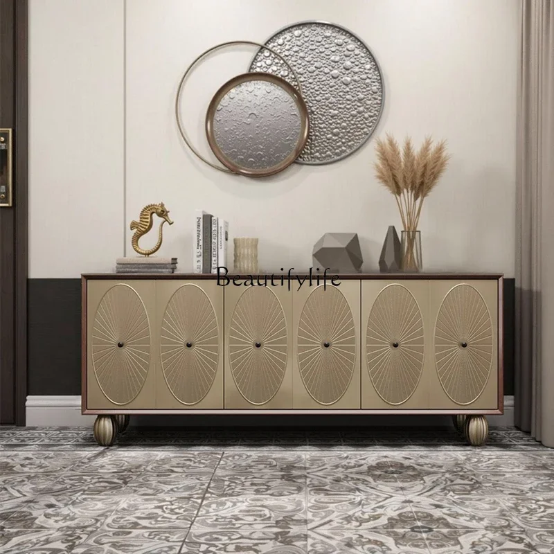 

01American light luxury entrance cabinet solid wood living room bedroom storage audio-visual cabinet