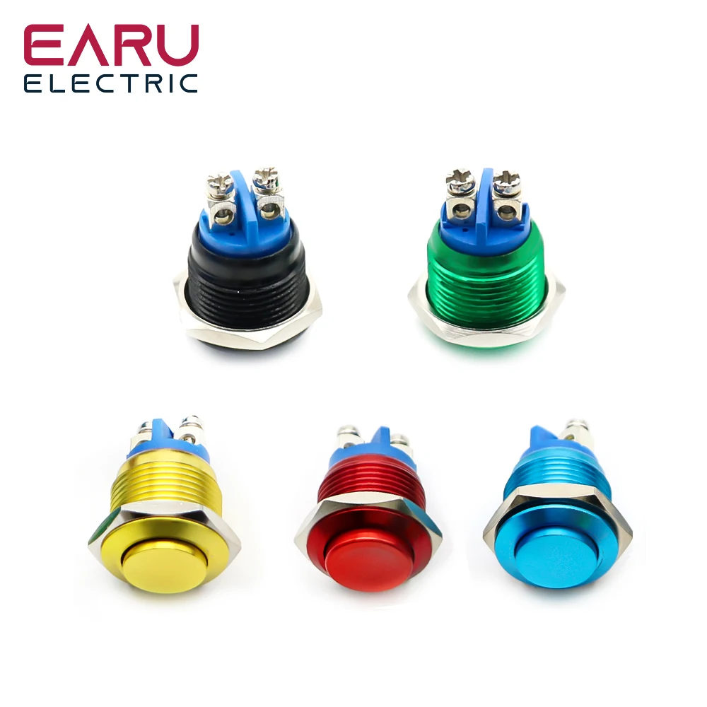 16mm Metal Button Switch Momentary Self-Reset 1NO Screw Foot High Head Complete Oxidation Button Red Yellow Blue Green Black