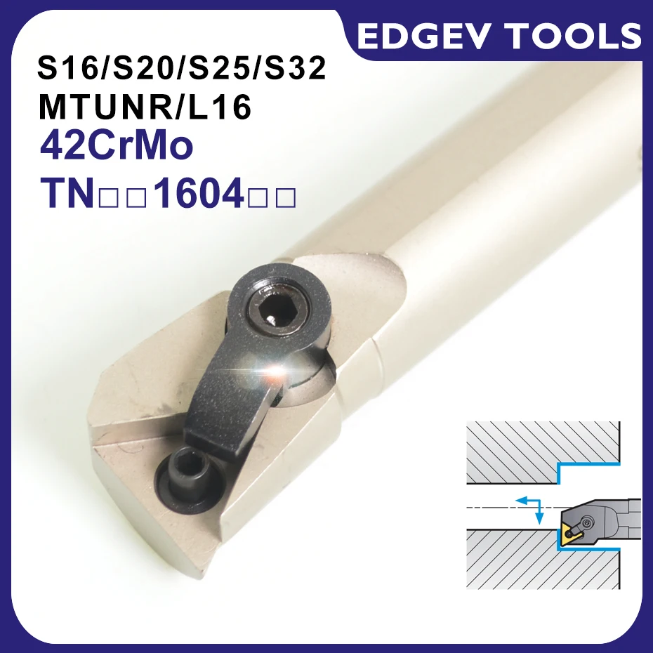 EDGEV CNC Internal Turning Tool Holder S16Q S20R S25R S25S S32S S32T - MTUNR16 MTUNL16 For TNMG160404 TNMG160408 Carbide Inserts