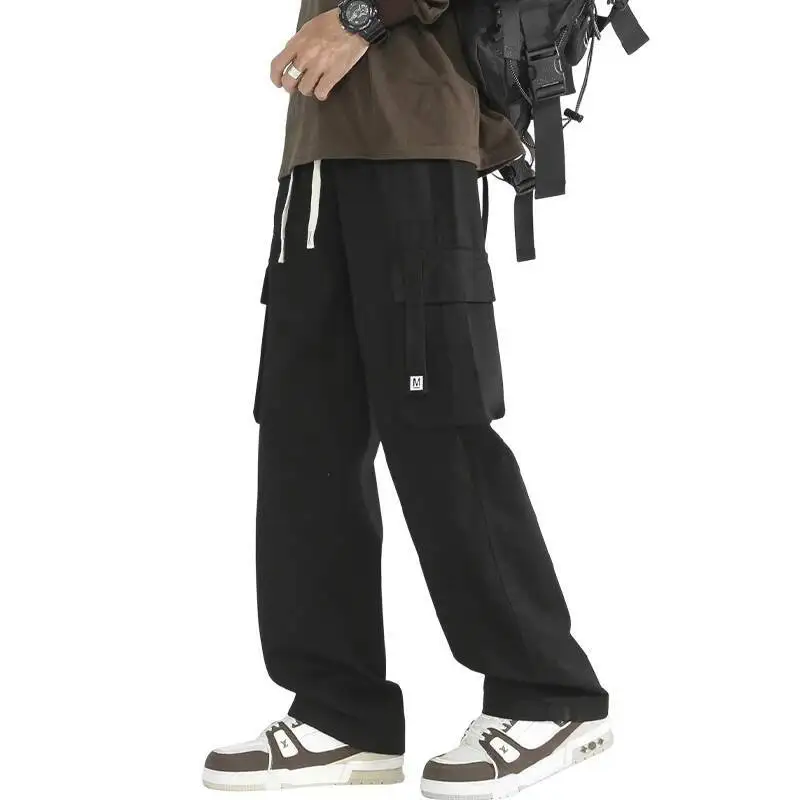Men's Straight Fit Cotton Cargo Pants Autumn Casual Loose Fit Athletic Pants Trendy Outdoor Multiple Colors Workwear Trousers