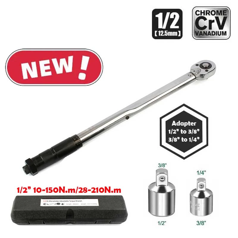 Ratchet Torque Wrench Square Drive 10-210N.m Reversible Ratchet Key 1/2 Inch Adjustable Torque Spanner Precise Preset Hand Tool