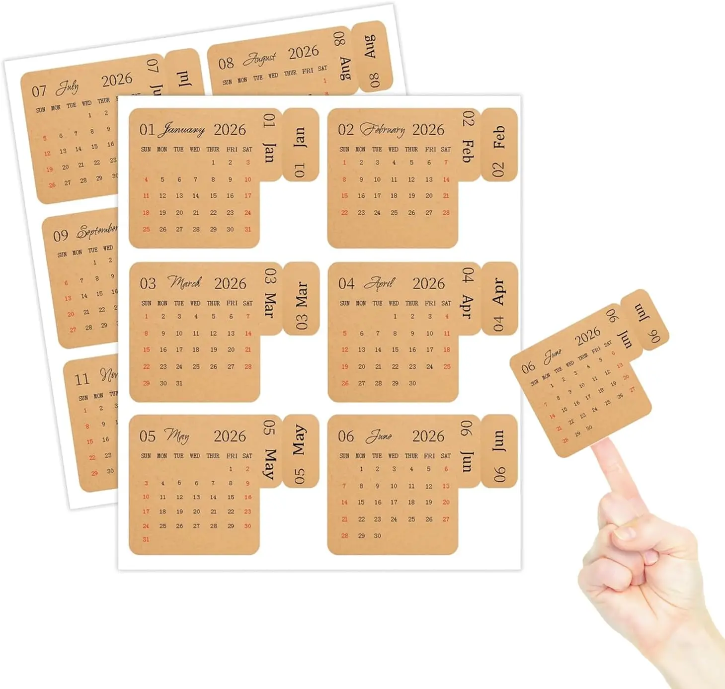 

Наклейки-календари на 2026 год, крафтовые ежемесячные планеры, самоклеящиеся разделители-индексы, этикетки для еженедельного планирования на 12 месяцев, 120 шт.