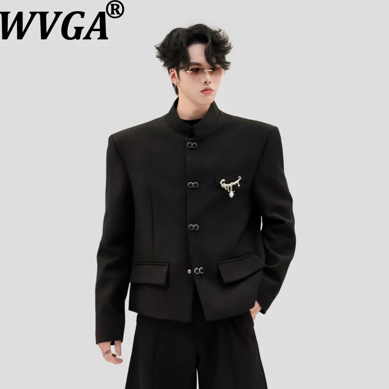 WVGA Autumn New Men Chinese Style Stand Collar Jacket Featuring Metal Embellishments Niche Padded Shoulder Short Coat Ins W28430