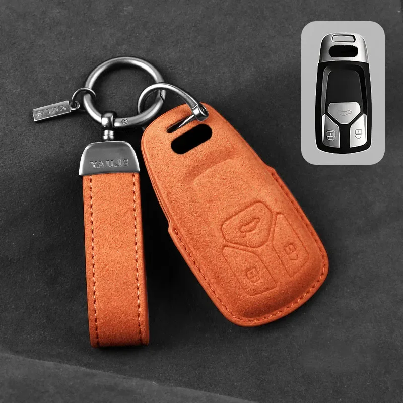 

Luxurious Suede for Audi A4 B9 Q5 Q7 TT TTS 8S E-tron RS6 RS7 Key Case Protector Remote Smart Car Key Case Cover Keyring Chain