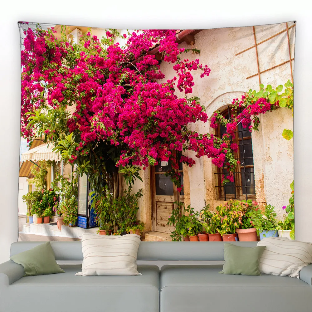 Landscape Wall Hanging Tapestry Italy Rural Small Town Street Architecture Retro Style Background Decor Hippie Bedroom Blanket