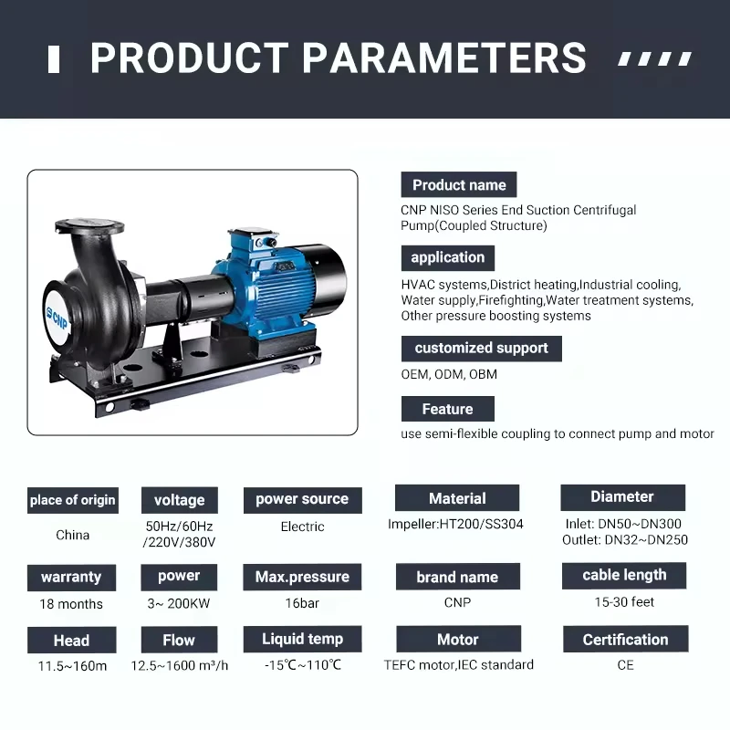 CNP NISO Series Custom Firefighting End Suction Water Pump Coupled Structure for Water Treatment Applications