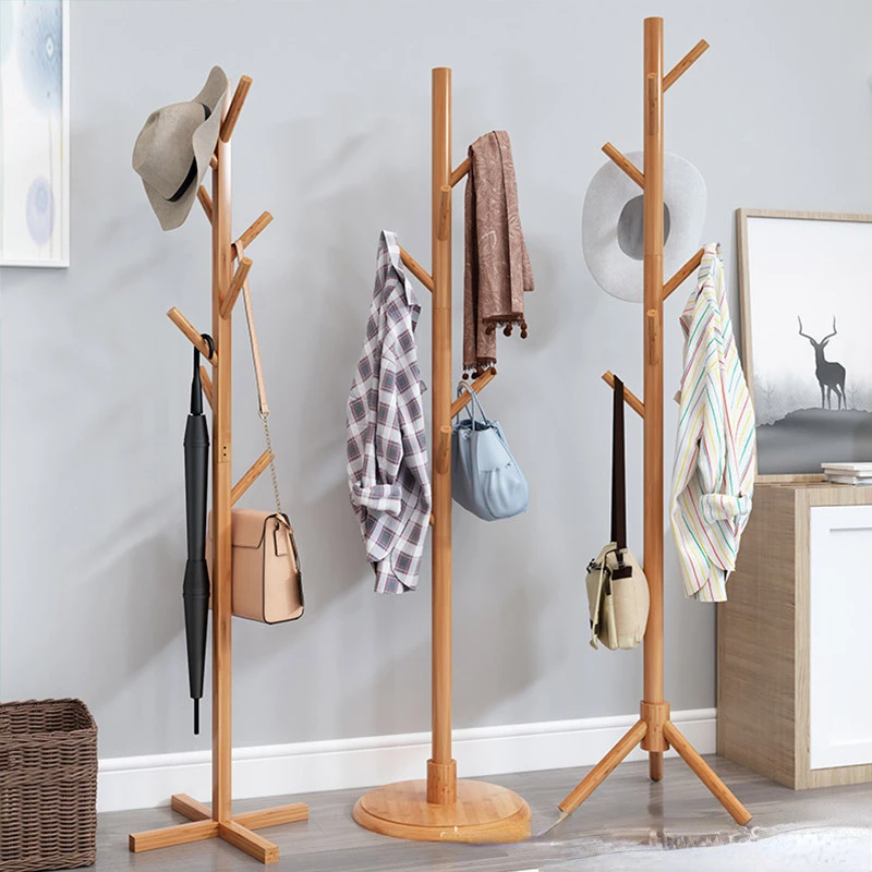  Solid Wood Floor Standing Clothes Rack Simple Modern Coat Hanger Living Room Bedroom Storage Solution Minimalist Efficient