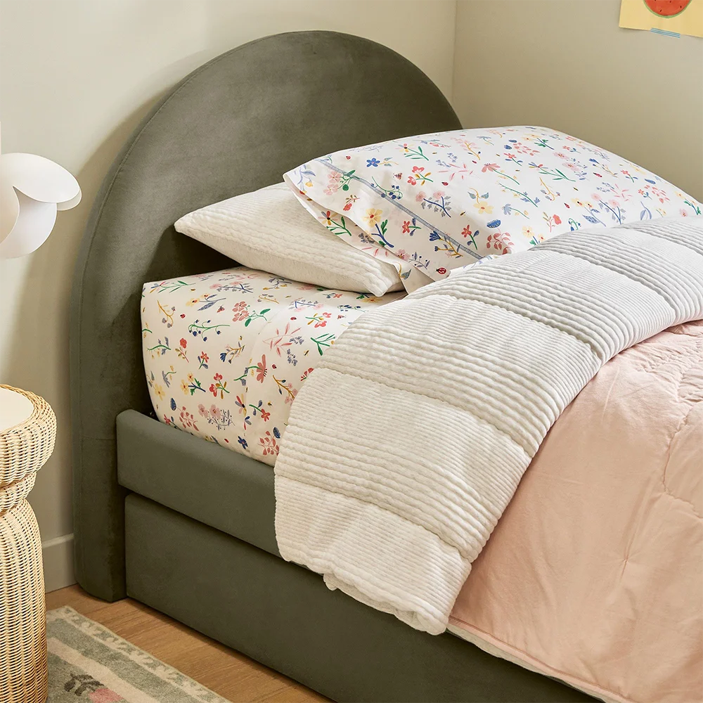Custom Modern Upholstered Twin Size 2 Layer Platform Bunk Bed with Soft Headboard Wood Kid Bedroom Home Children Furniture Set