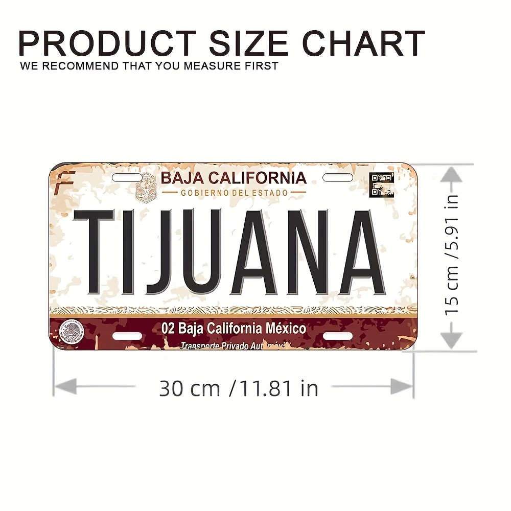 Vintage Mexican License Plate Metal Tin Sign - 15.24x30.48 cm Baja California & Tijuana Wall Art, Distressed White/Red/Black Ret view 5