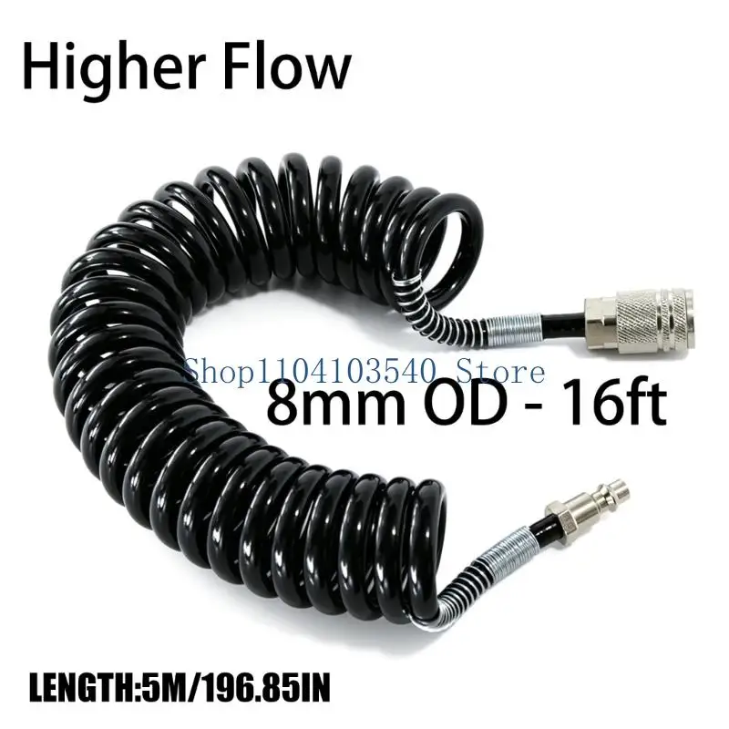 02DC Air Nozzle Cleaning Set with Coiled Hose and Reinforced Hose Ends for Garage Upkeep, Workshop Dust Removal and Daily