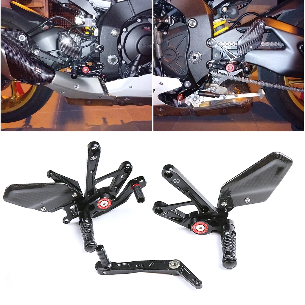 YZFR1 Motorcycle Footrest Carbon Fiber Heel Guards Rear Foot Pegs Set Adjustable For YAMAHA YZFR1M 2022 YZF R1 R1M 2015-2023