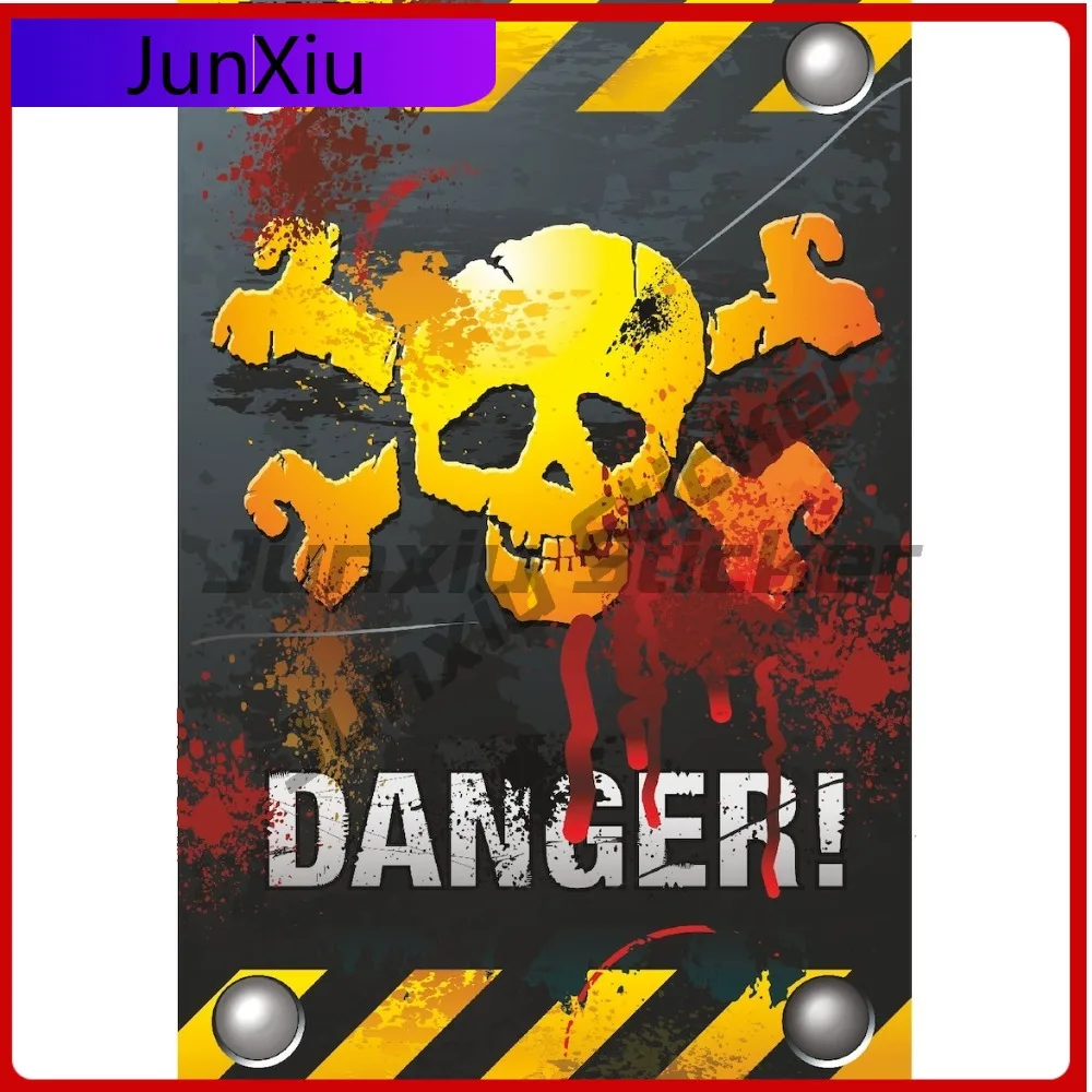 Danger Skull Square Warning Sticker Graphic Decals Front Bumper Adventure Motorcycle Stickers Car Accessories Funny Decoration