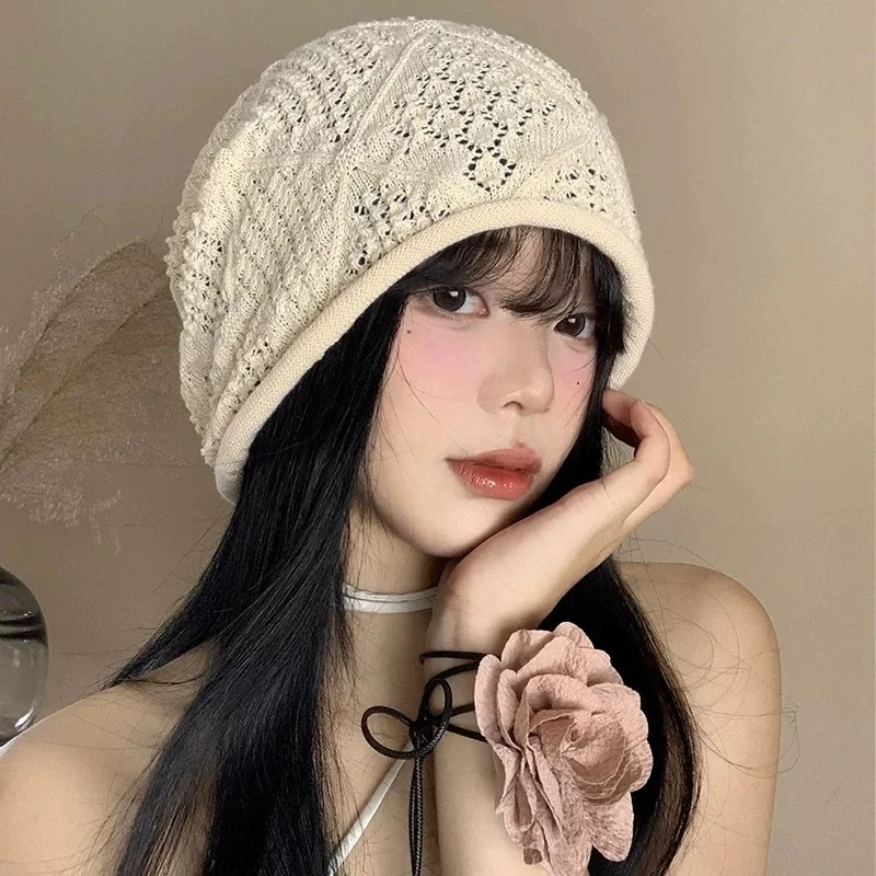 Stylish Knitted Openwork Beanie; Versatile Spring/summer Beanie; Casual Woolly Beanie