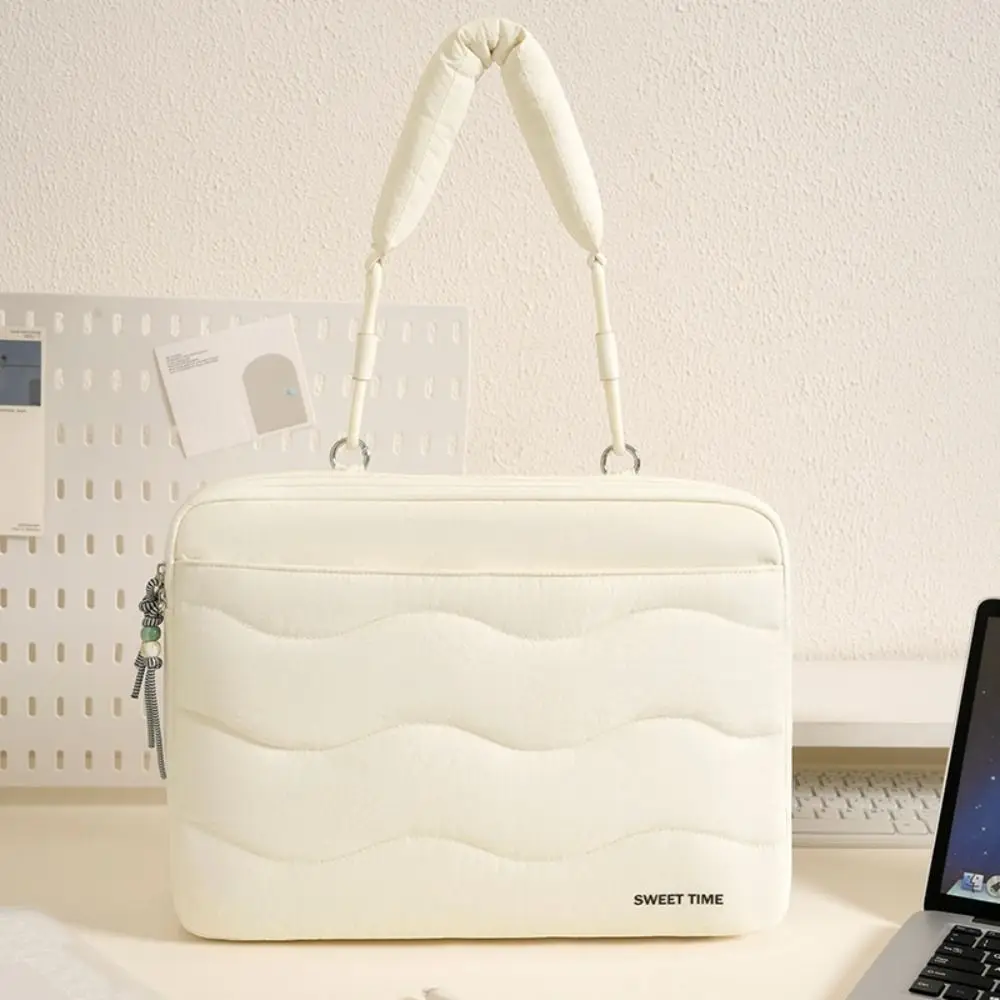 Portable Laptop Shoulder Bag Quilted Soft Padded Notebook Bag Thickened Lining Shockproof Laptop Carrying Case for 15inch Laptop