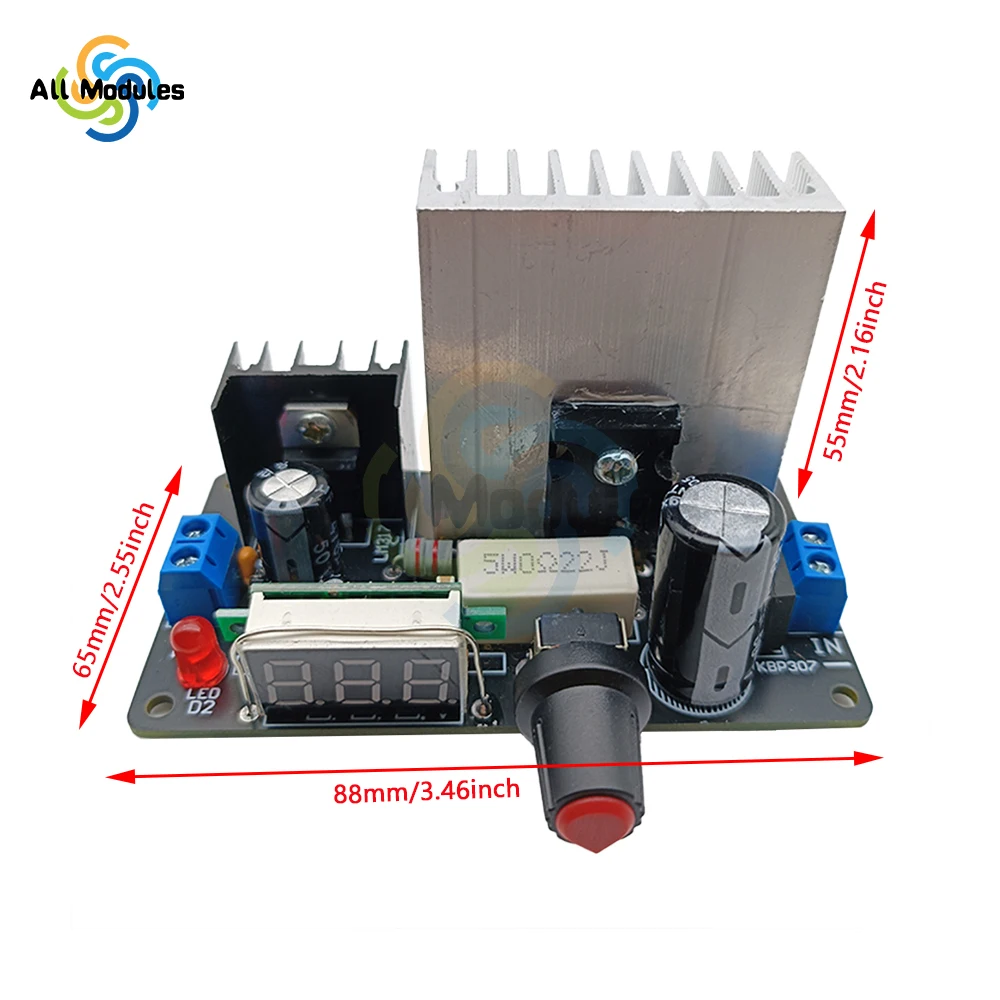 LM317 scheda regolatore di tensione regolabile Display digitale modulo di alimentazione dissipatore di calore a circuito biadesivo DC5-30V/ AC 3-21V