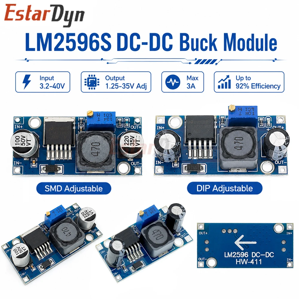 Estardyn LM2596 LM2596S 3A DC-DC Step Down Buck Converter Adjustable Voltage Regulator Module 4V-35V to 1.23V-30V