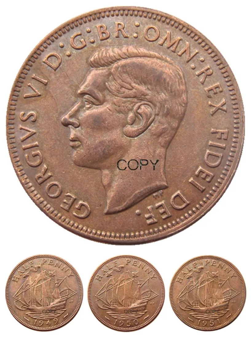 

UK A Set Of( 1949 1950 1954) 3 шт. 1/2 Penny - George VI без медных копировальных монет «IND:IMP»