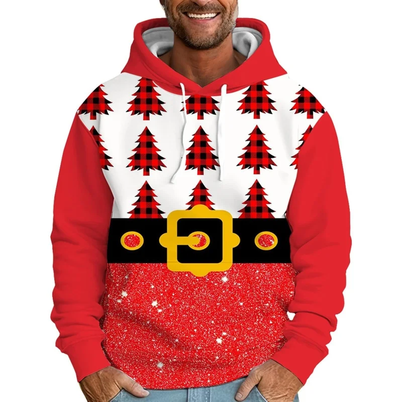 Felpa con cappuccio da Babbo Natale per uomo donna vestito da elfo di Natale pullover con stampa 3D felpe casual top felpa ampia a maniche lunghe