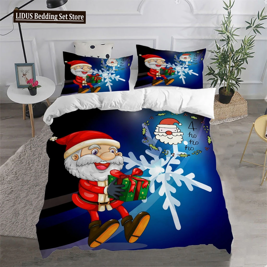 

Santa Claus Merry Christmas Duvet Cover Set For Kids Christmas Gift King Queen Size Polyester Comforter Cover With Pillowcases