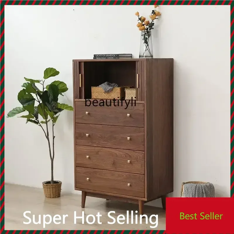 K132 Solid Wood Four-Bucket Cabinet Restaurant Side Cabinet Black Walnut Bedroom Locker Nordic High Cabinet