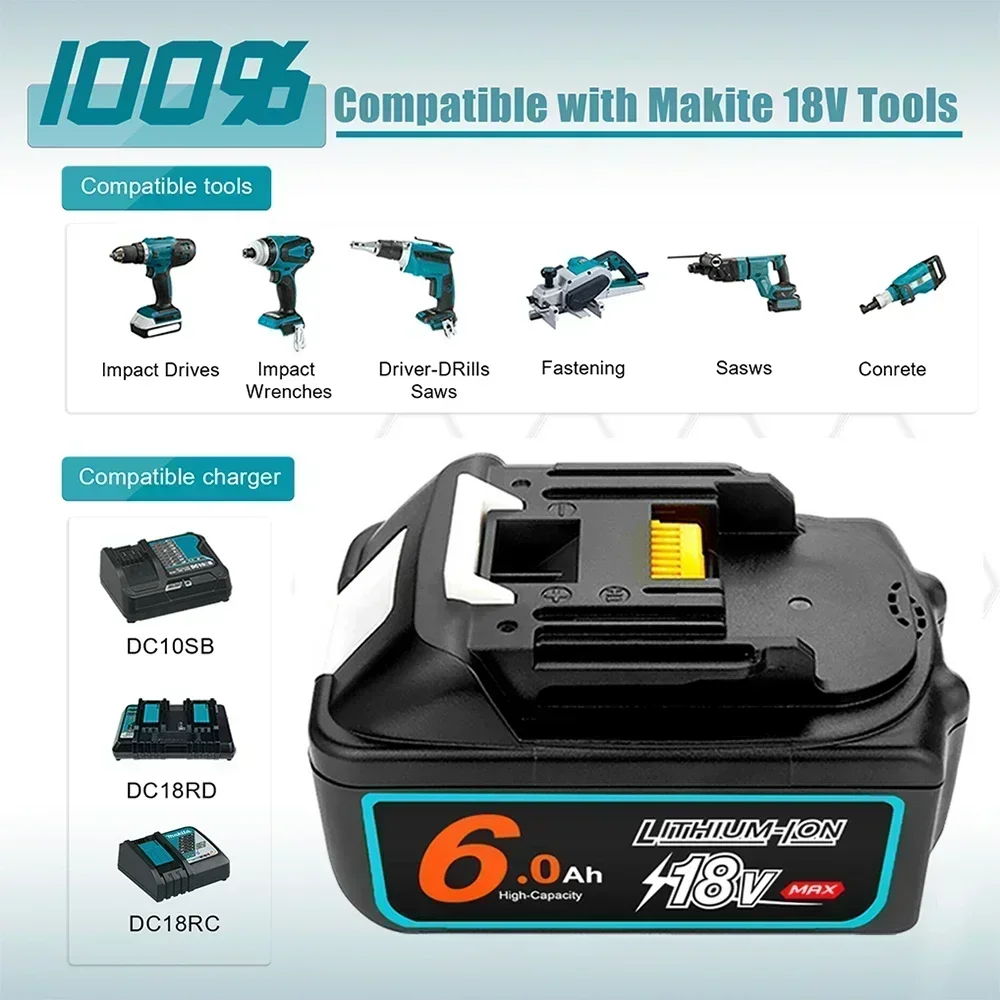 For Makita Rechargeable 18V 5.0/6.0/8.0Ah Li-Ion Battery For Makita BL1830 BL1815 BL1860 BL1840 Replacement Power Tool Battery