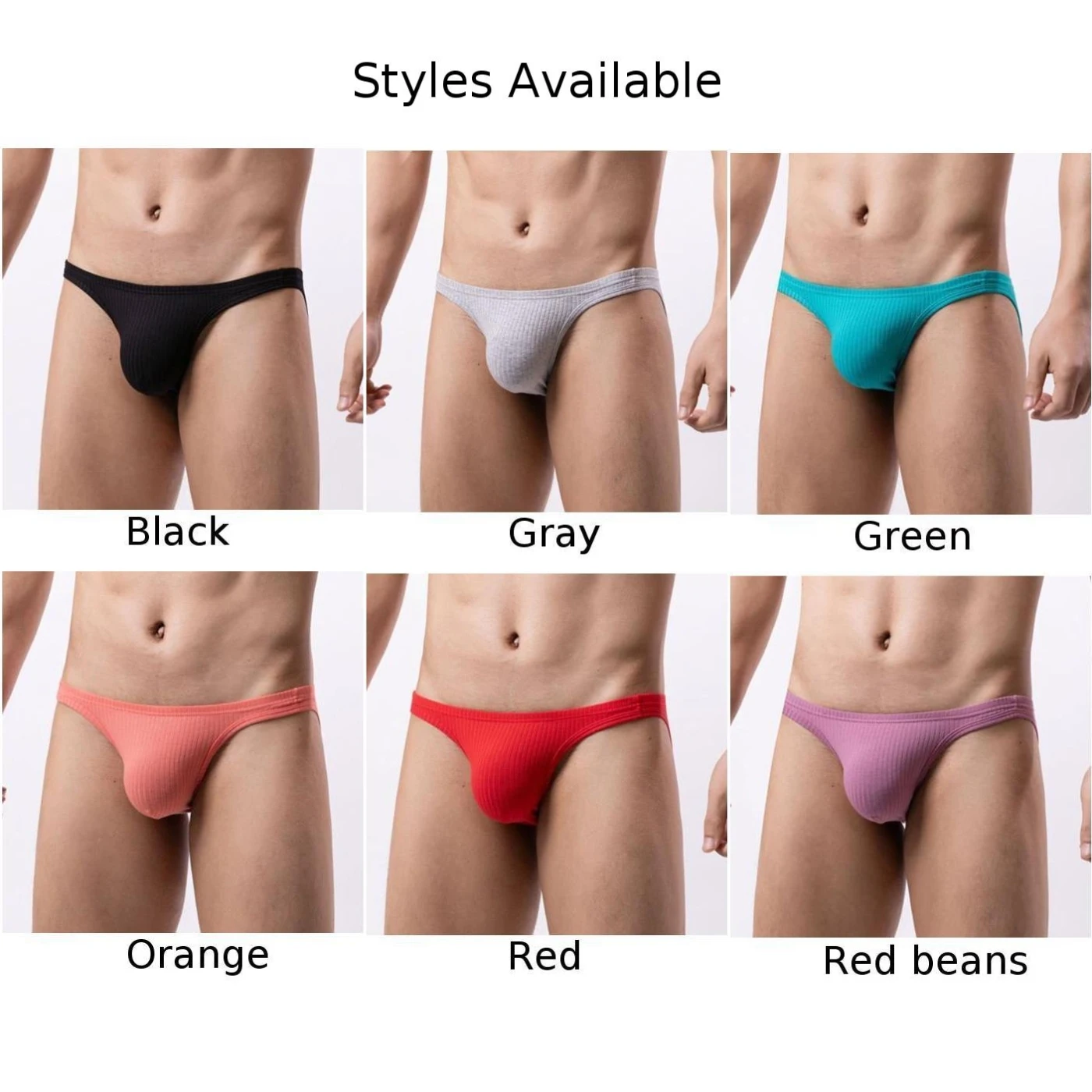 Men\'s Sexy Solid Striped Low Rise Bikini Briefs U Convex Pouch Underpants Panties Shorts Breathable Youth Elastic Male Briefs