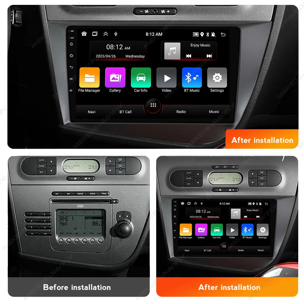 Navifly-Autoradio Android, Navigation GPS, Carplay, Lecteur MultiXXL, 2 Din, Accessoires Auto, Fit for Seat Valentine 2005-2012