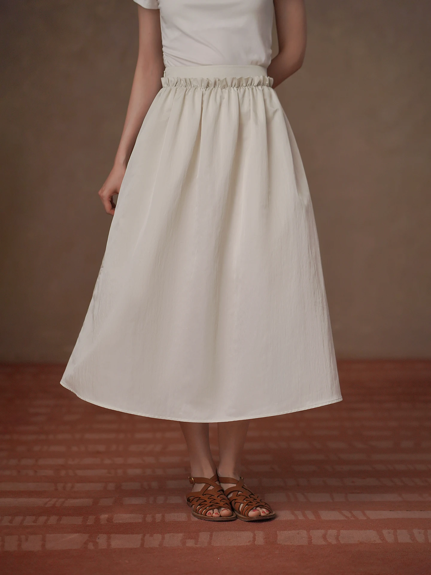 Hacikis Miss Haile Flexible Flowing Lace High Waist A-Line Loose Slimming Puffy Versatile Half Skirt Women's Commute Simple S...
