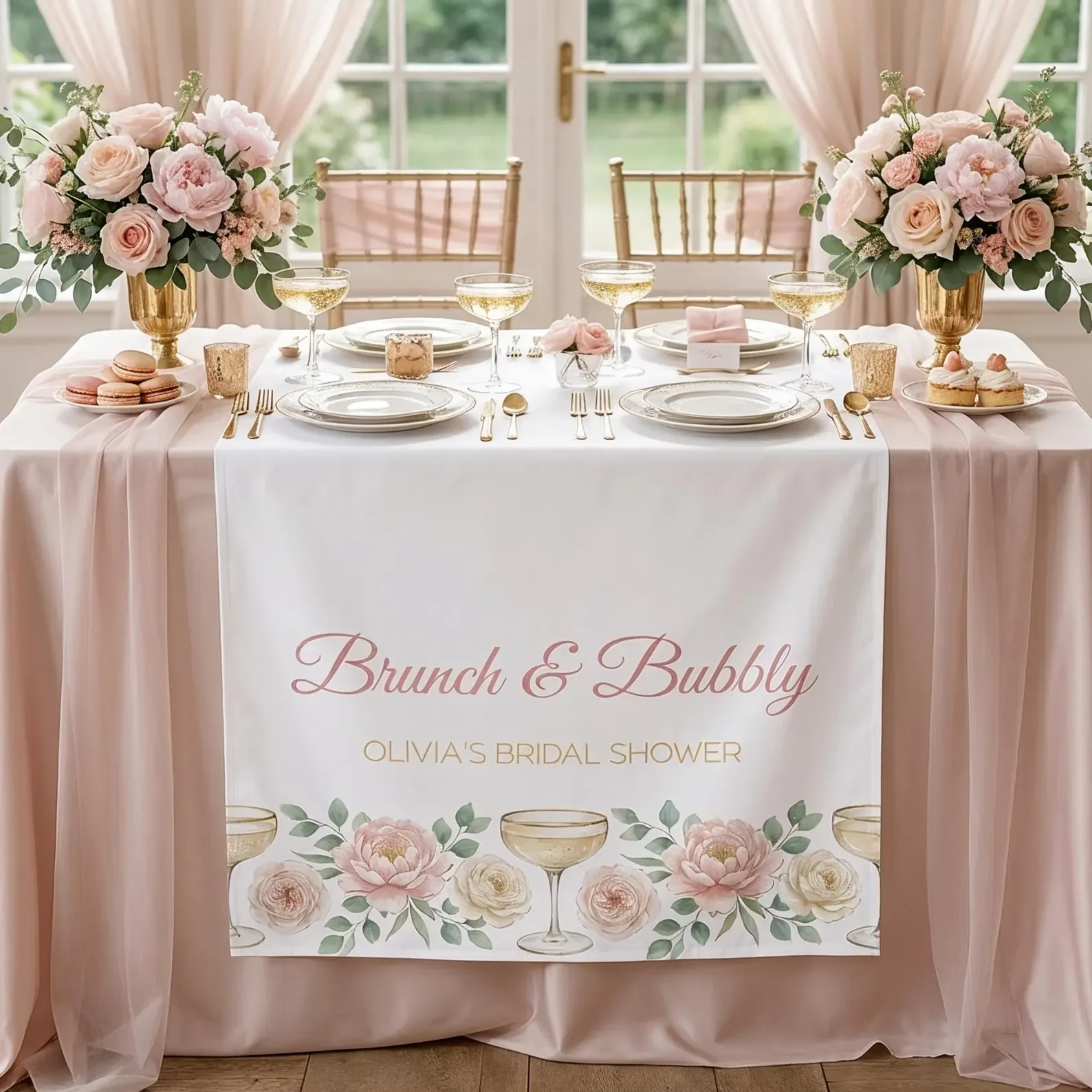 Brunch & Champagne Bridal Shower Table Runner Mimosa Bridal Shower Decoration Bridal Brunch Table Runner Sweetheart Decoration