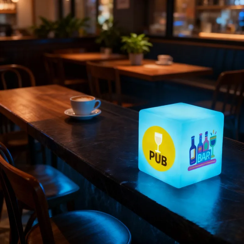 Wireless Rechargeable RGB LED Glow Cube Lamp Custom Logo Printed Luminous Cube Light for Hotel Bar Dining Trade Show Decor
