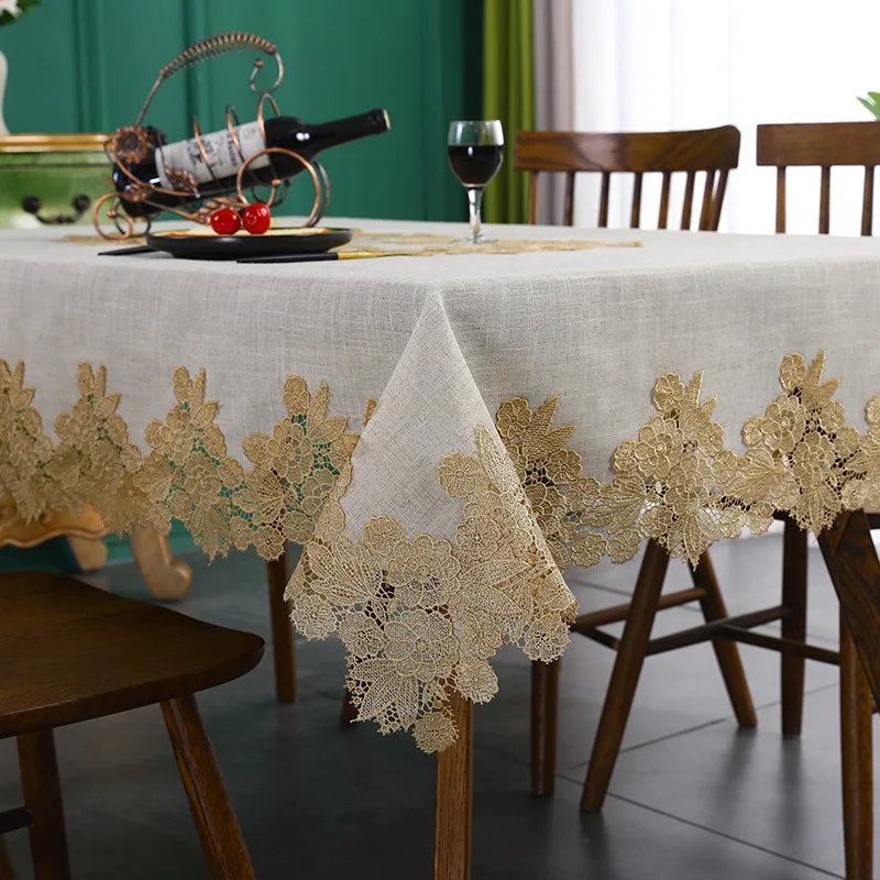 Table Cover White Linen Cotton Tablecloth Rectangular Flower American Fabric Nordic Tv Cabinet Table Cloth Lace Pattern Modern