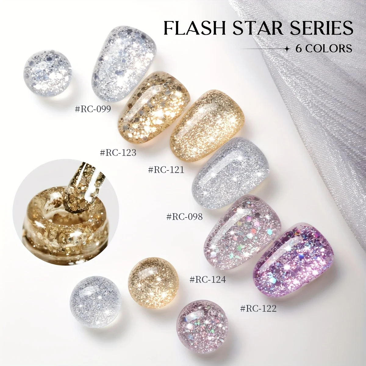 Bottiglia romana Set da 6 colori di galassia lampeggiante super luminoso lampeggiante galassia paillettes smalto gel moda salone arte paillettes lucide